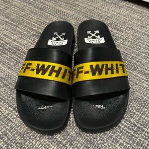 Off White Industrial Sliders Black, Yellow Off White Belt Look, Size 13 Mens